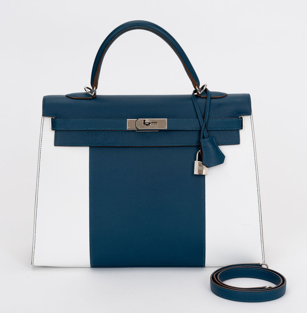 Hermès Kelly Sellier 35 Flag Blue White