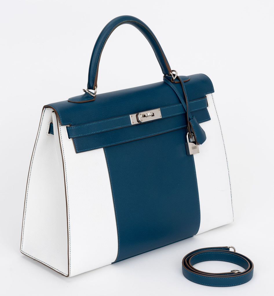 Hermès Kelly Sellier 35 Flag Blue White