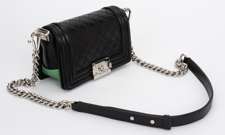 Chanel Black Green Stingray Small Boybag