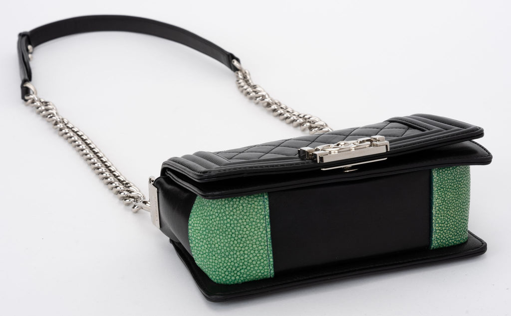 Chanel Black Green Stingray Small Boybag