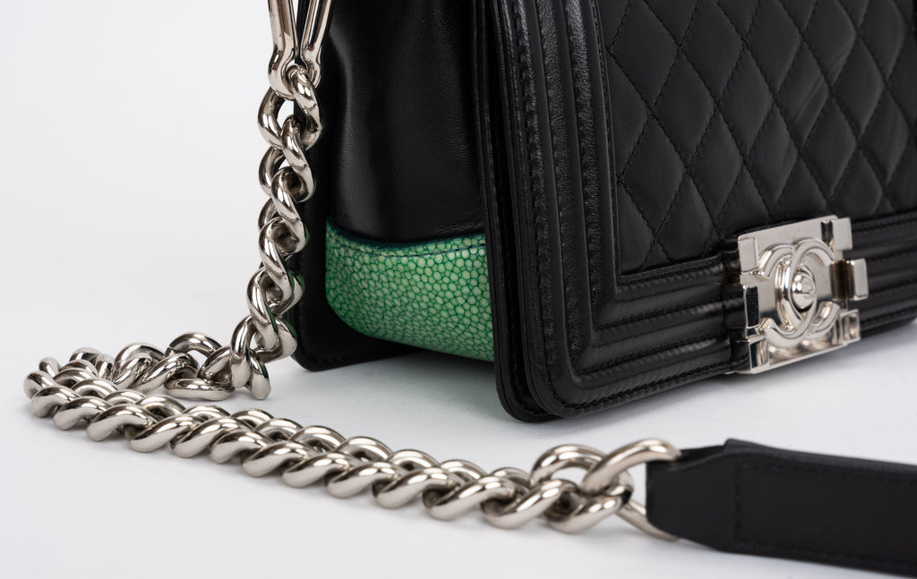 Chanel Black Green Stingray Small Boybag