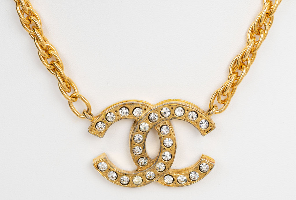 Chanel Gold Chain Rhinestone Necklace