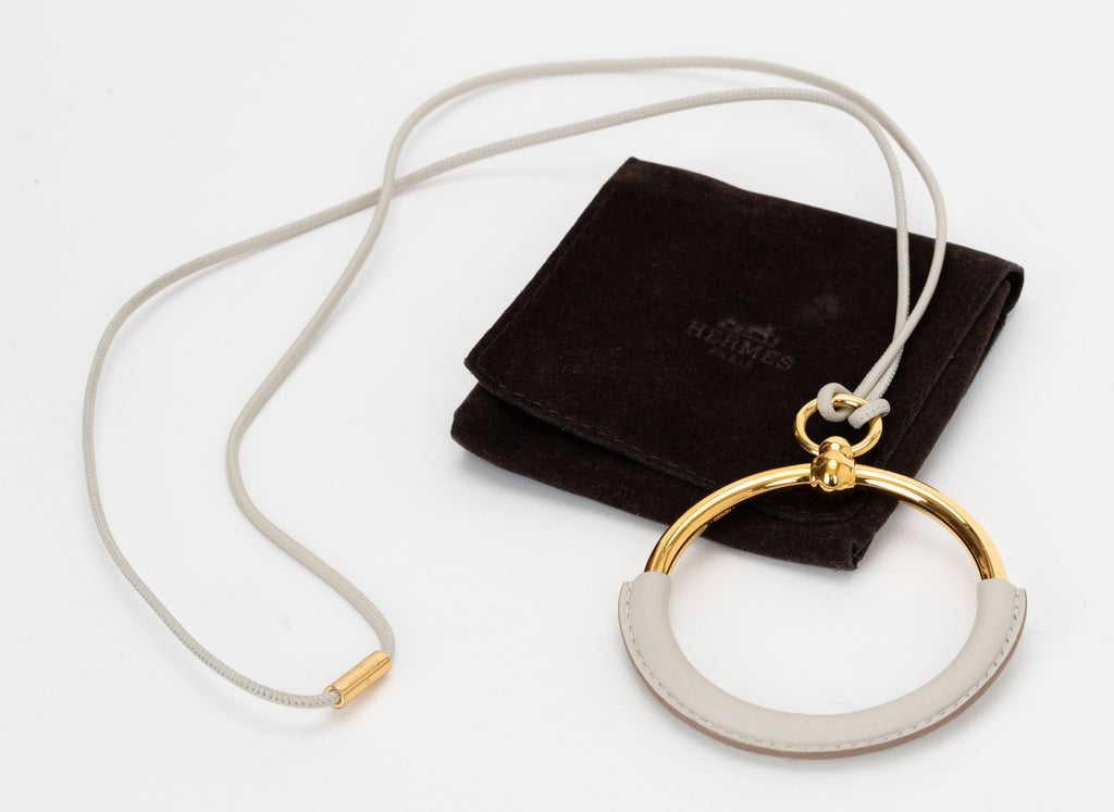 Hermès White Gold Leather Loop Necklace