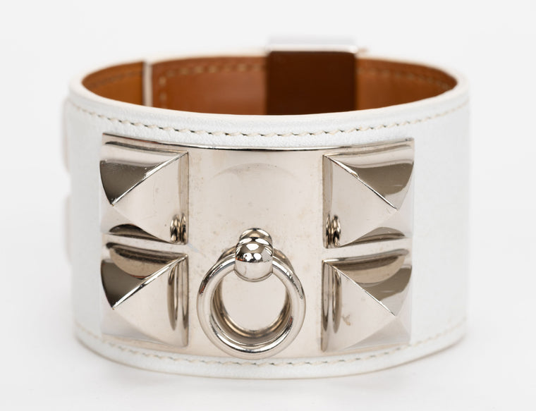 Hermes White Collier De Chien Bracelet