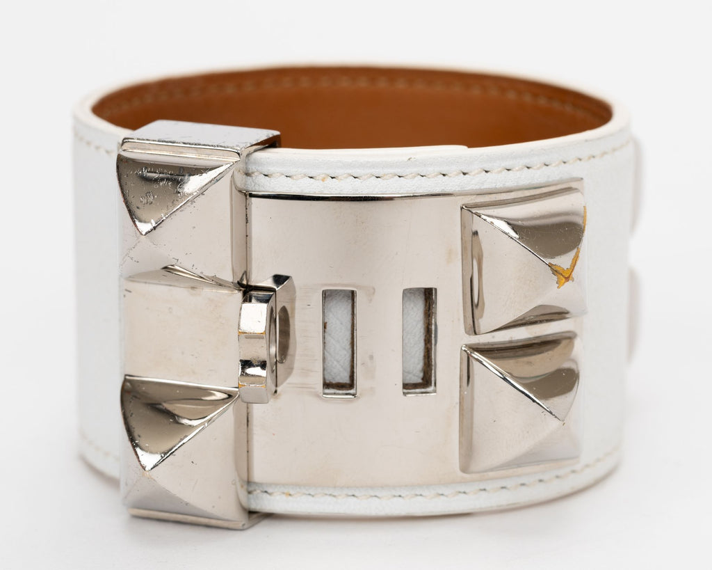 Hermes White Collier De Chien Bracelet