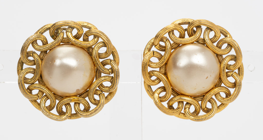 Chanel 80s Faux Pearl Clip Earrings