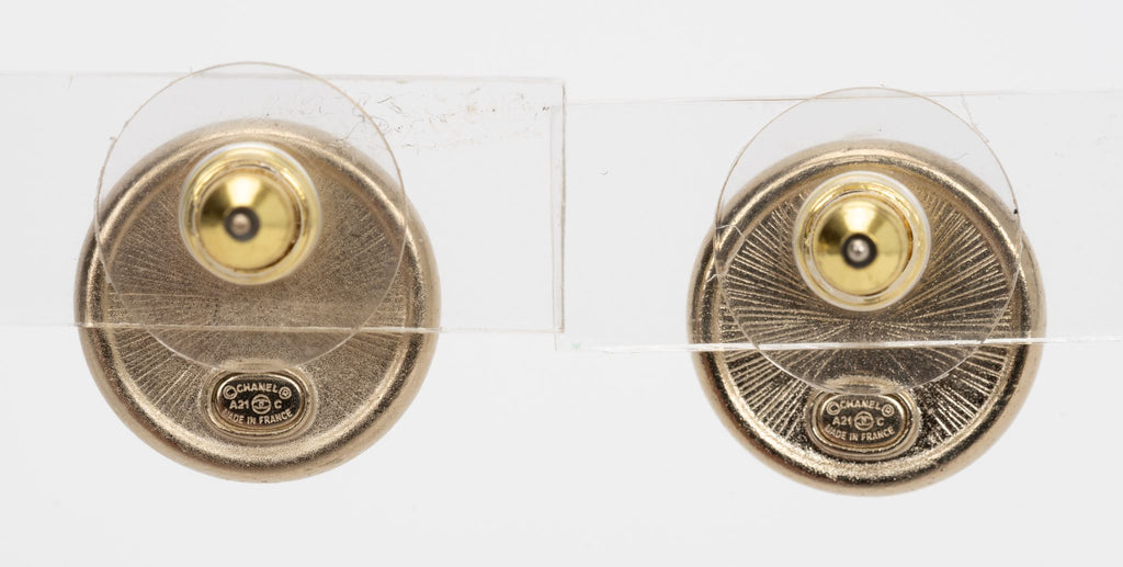Chanel Number 5 Button Pierced Earrings