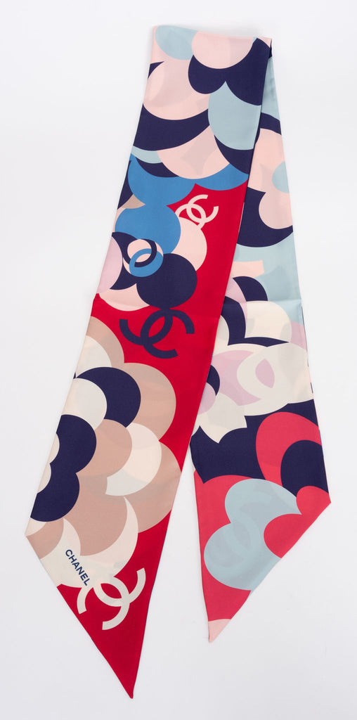 Chanel New Blue Red Flower Maxi Twilly