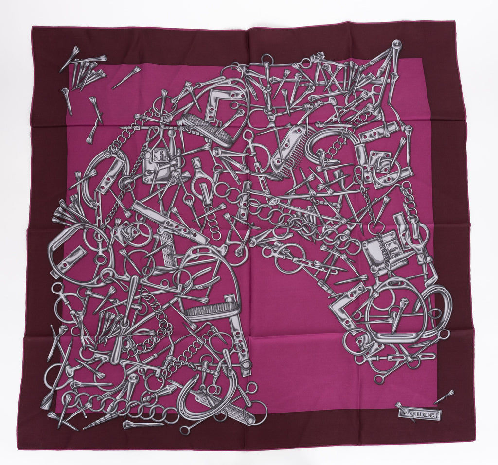Gucci New Purple Horse Bits Silk Scarf