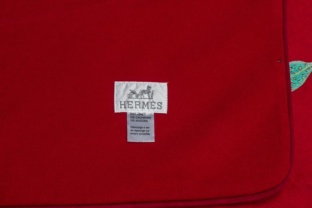 Hermès Burgundy Embroidered King Blanket