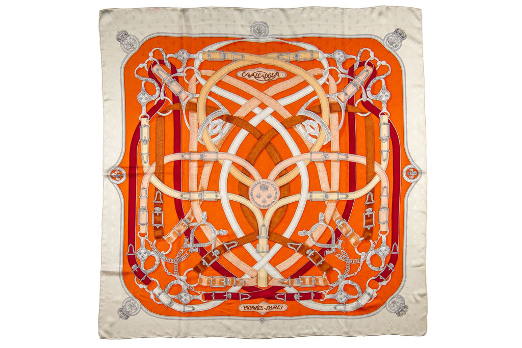 Hermès Cavalcadour Orange Silk Shawl