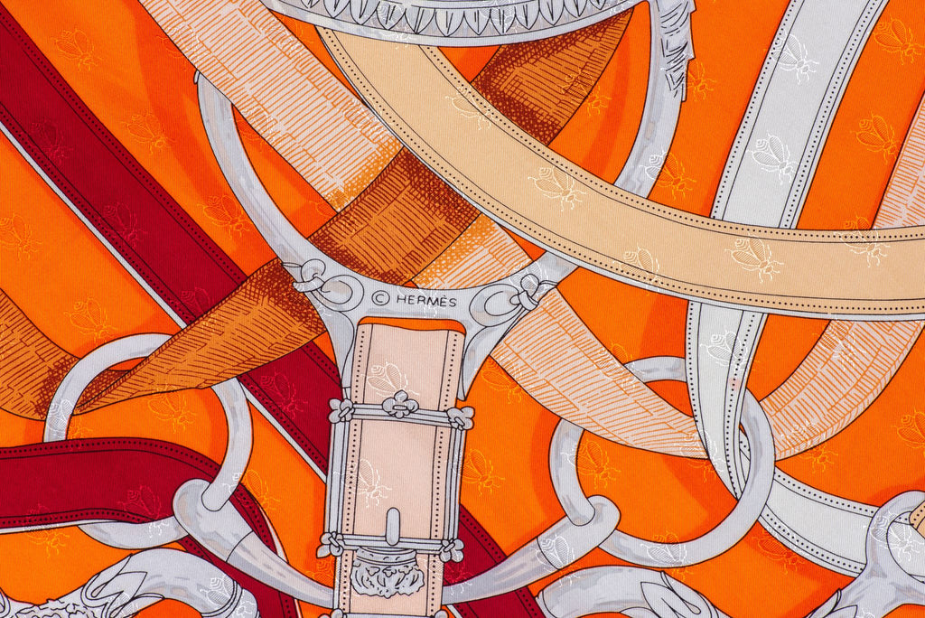 Hermès Cavalcadour Orange Silk Shawl