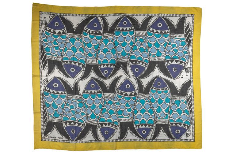 Hermès Yellow Blue Fish Cotton Sarong