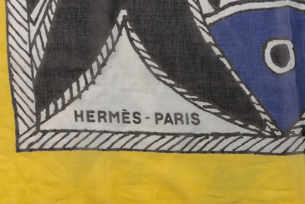 Hermès Yellow Blue Fish Cotton Sarong