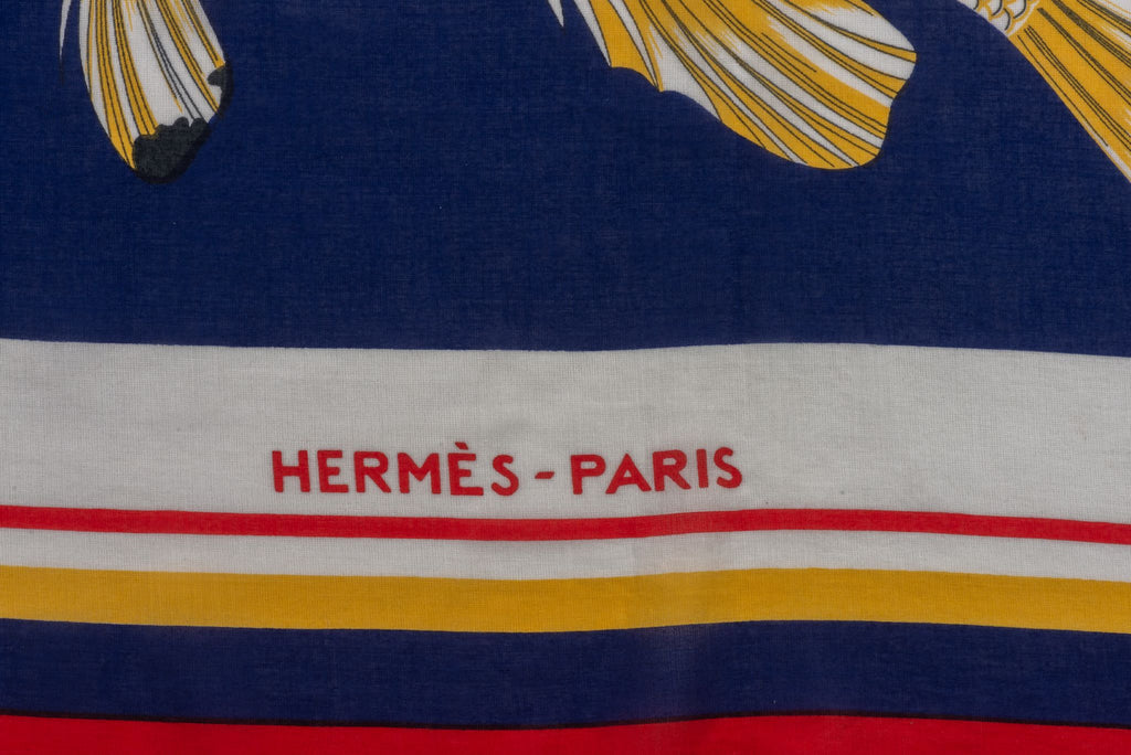 Hermès Navy Fish Cotton Sarong