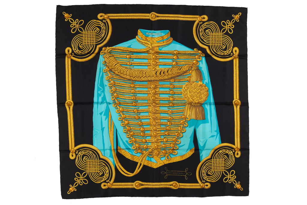Hermes Rare Black Brandebourg Silk Scarf