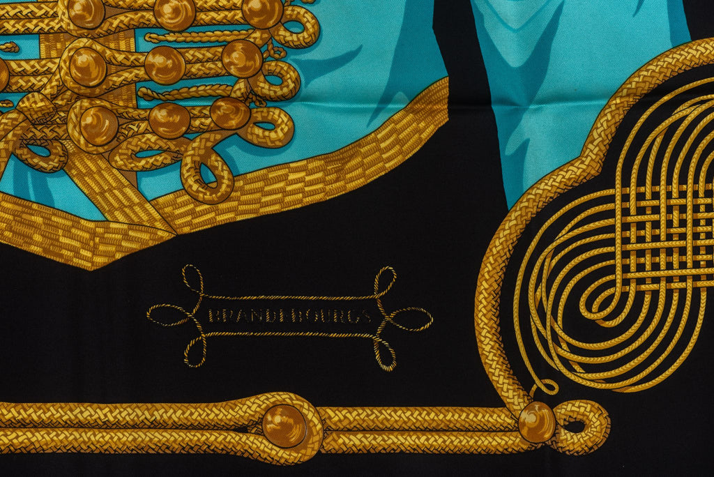 Hermes Rare Black Brandebourg Silk Scarf