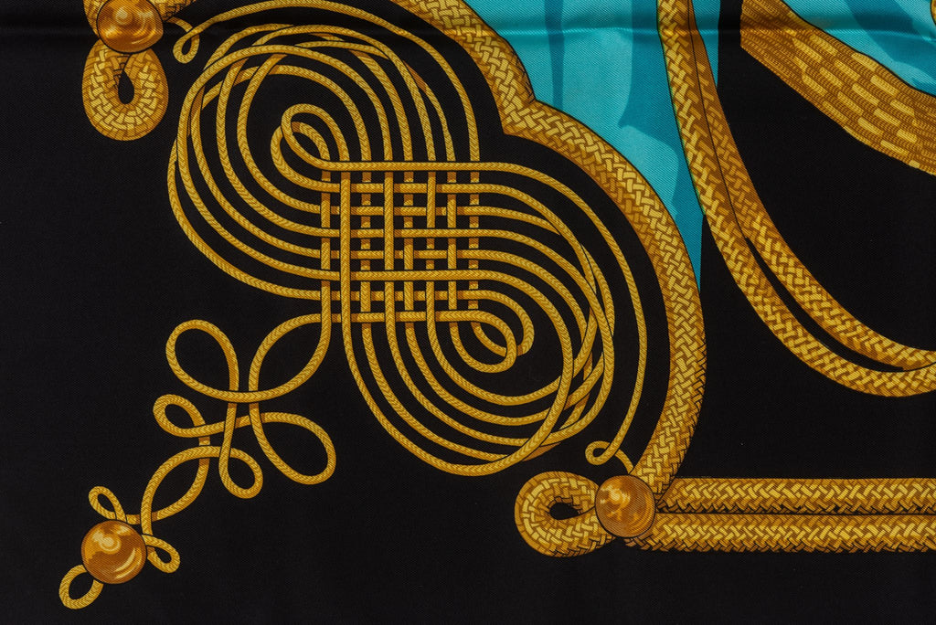 Hermes Rare Black Brandebourg Silk Scarf