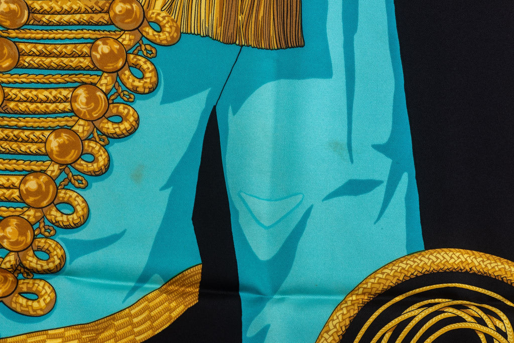 Hermes Rare Black Brandebourg Silk Scarf