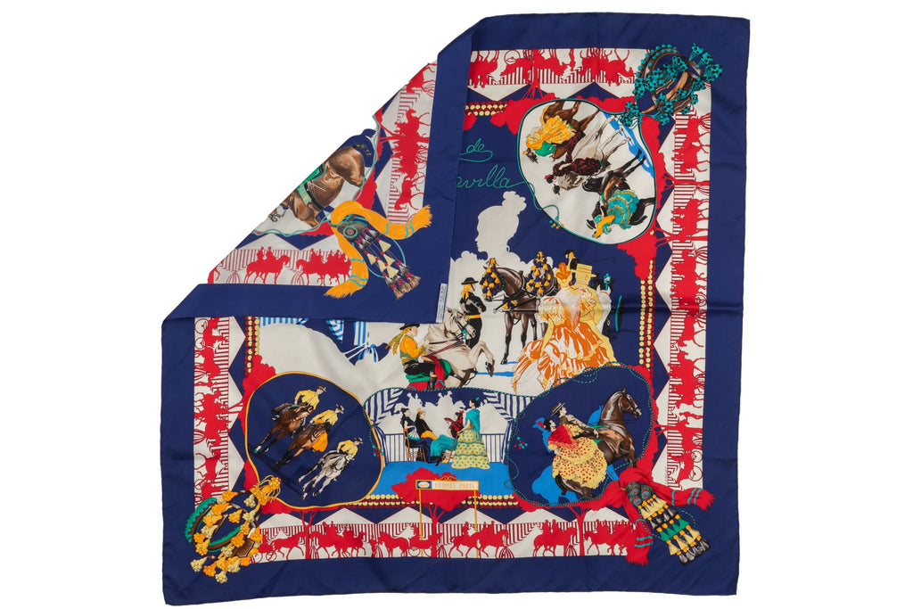 Hermes Navy Feria de Sevilla Silk Scarf