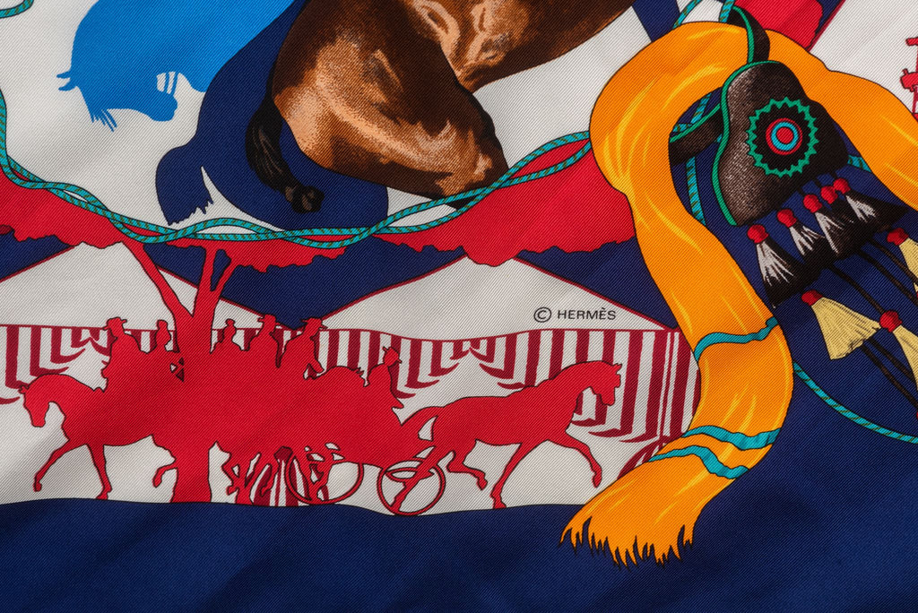 Hermes Navy Feria de Sevilla Silk Scarf