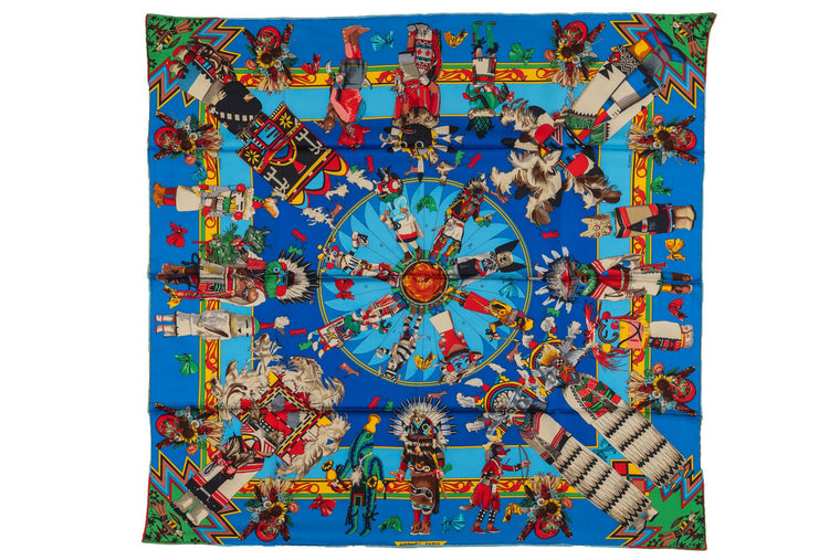 Hermes Rare Turquoise Kachinas Scarf