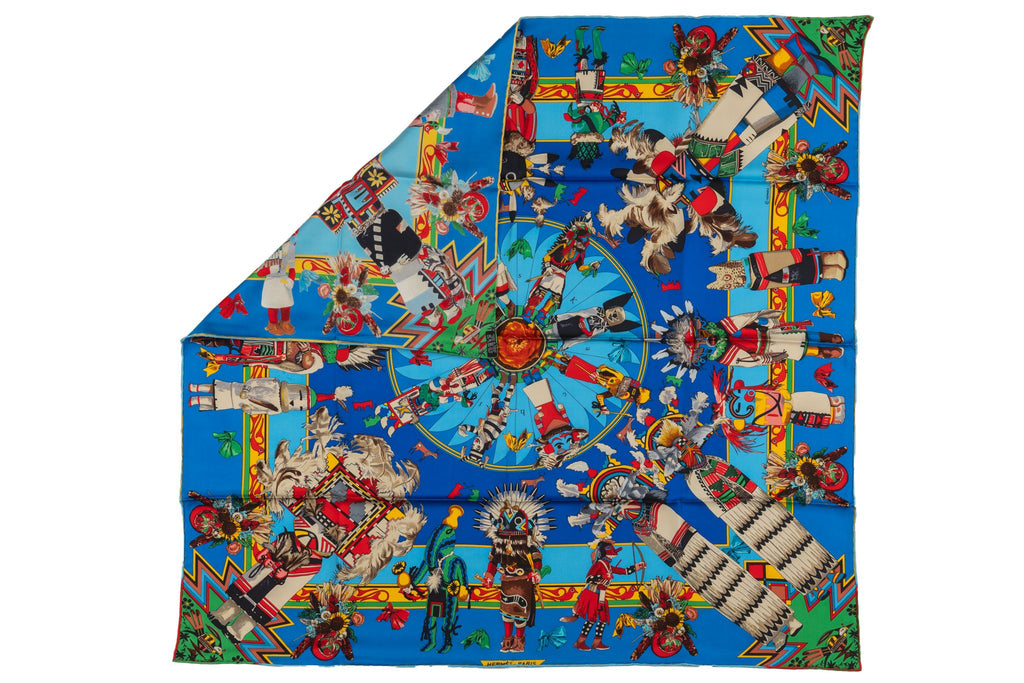 Hermes Rare Turquoise Kachinas Scarf