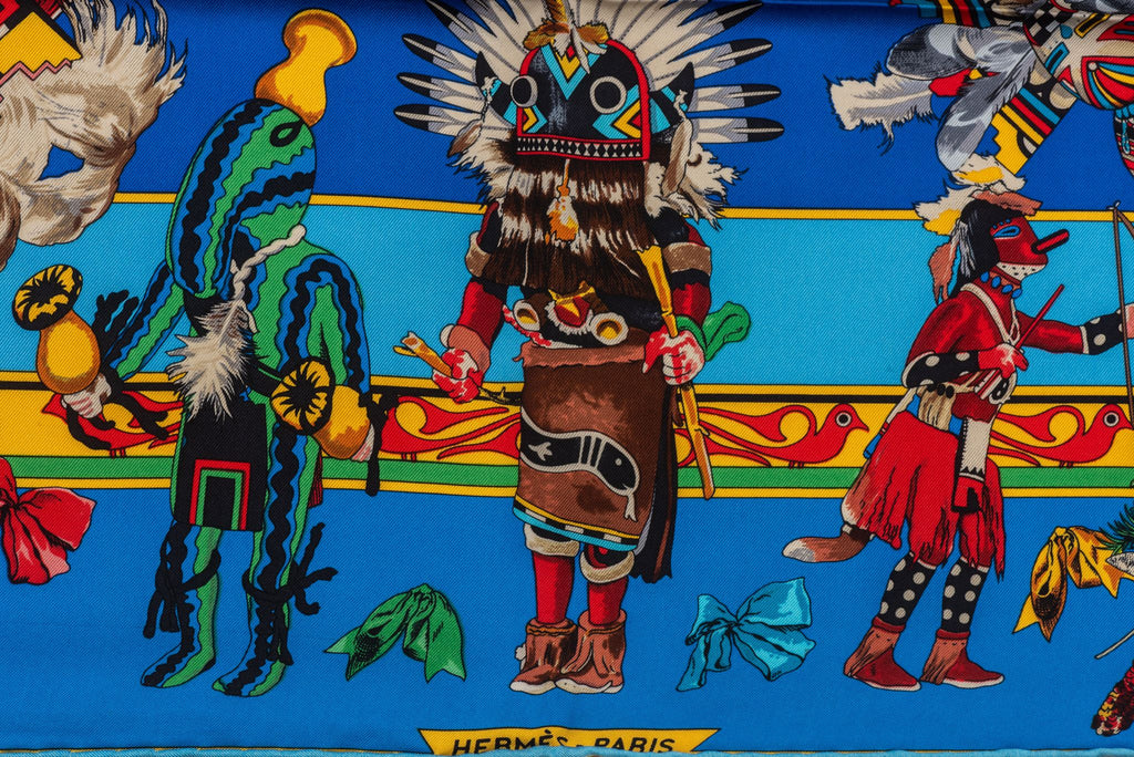 Hermes Rare Turquoise Kachinas Scarf