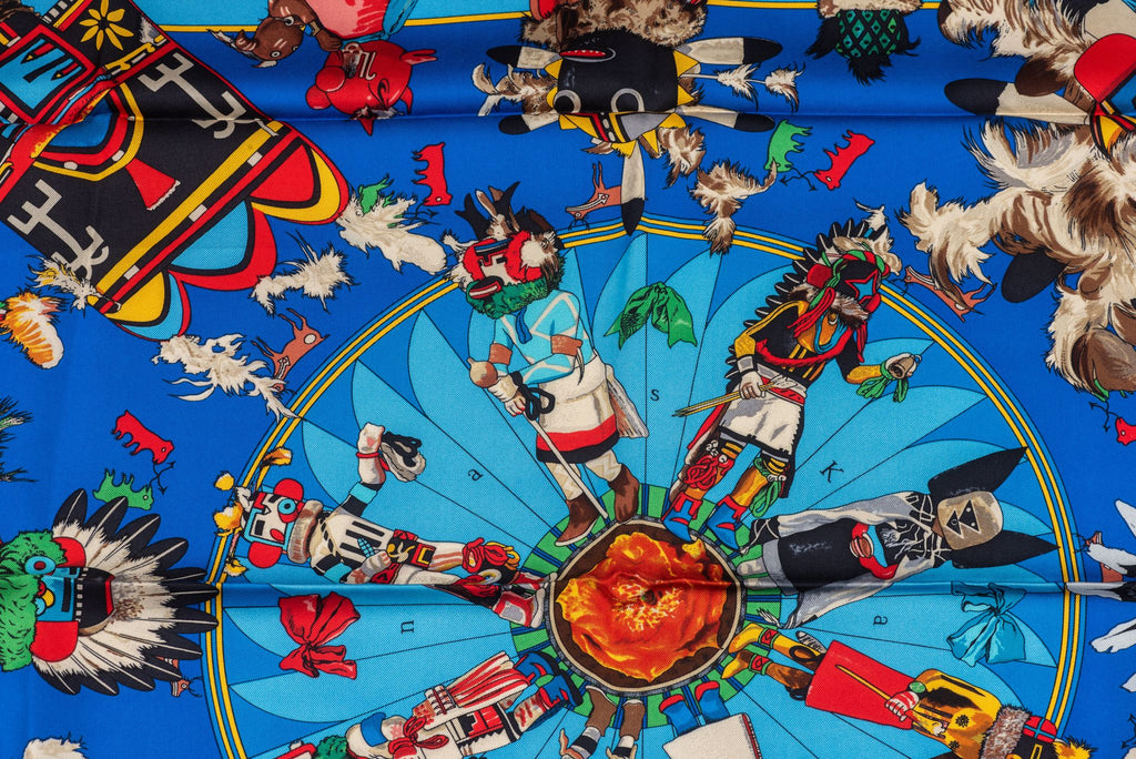Hermes Rare Turquoise Kachinas Scarf