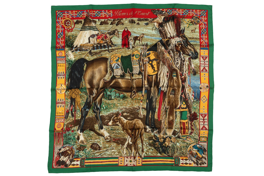 Hermes Rare Green Les Cheyennes Scarf