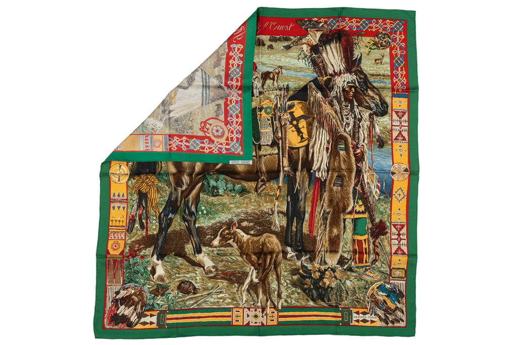 Hermes Rare Green Les Cheyennes Scarf