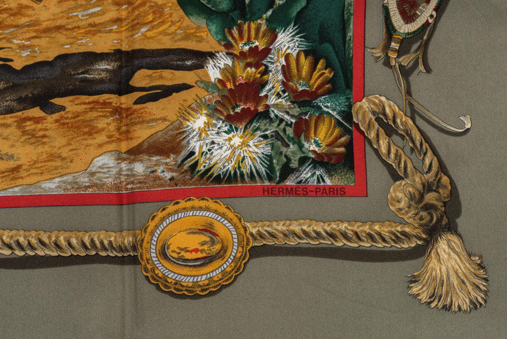 Hermes Rare Green Les Cheyennes Scarf