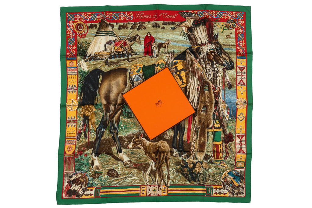 Hermes Rare Green Les Cheyennes Scarf