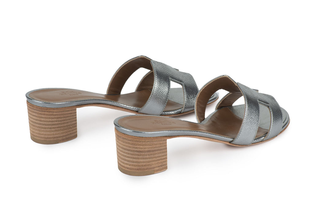Hermès New Silver Oasis Sandal Epsom