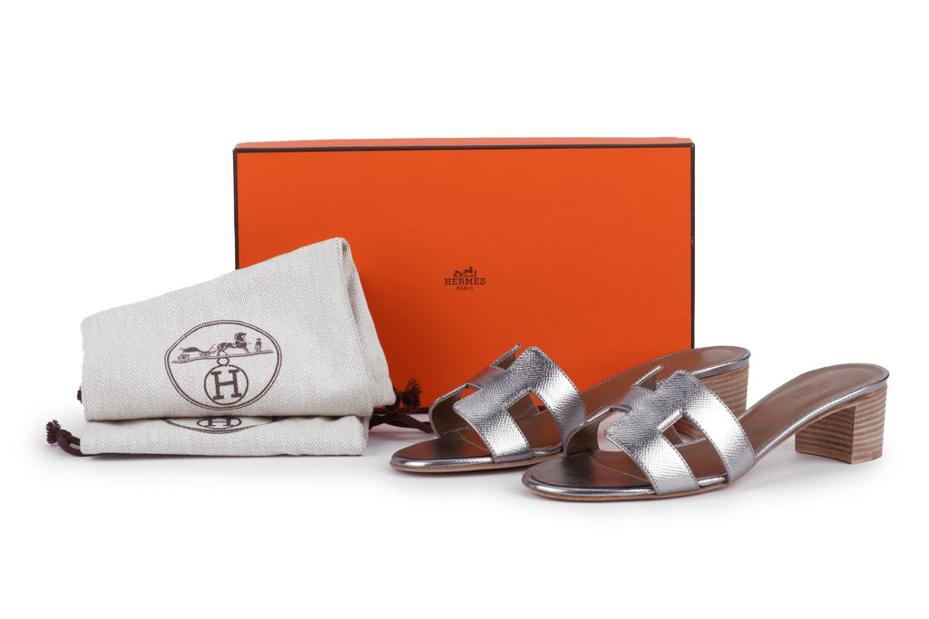 Hermès New Silver Oasis Sandal Epsom
