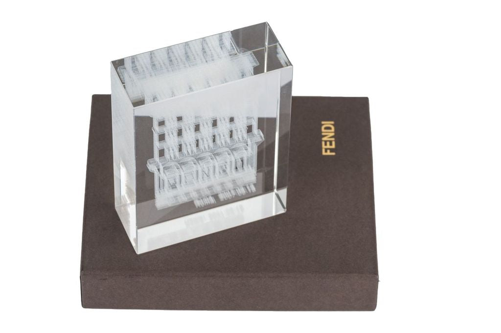 Fendi New In Box Lucite Paper Weight