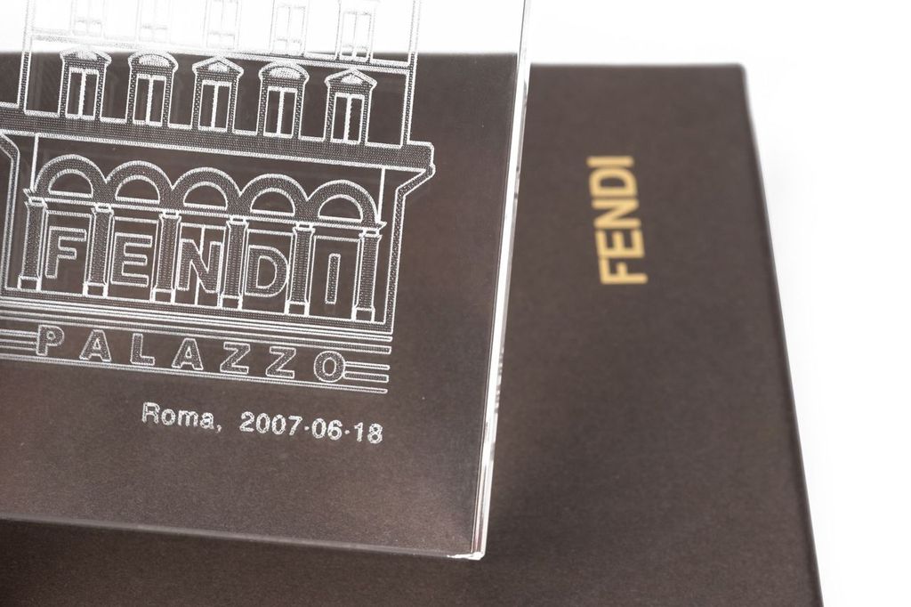 Fendi New In Box Lucite Paper Weight