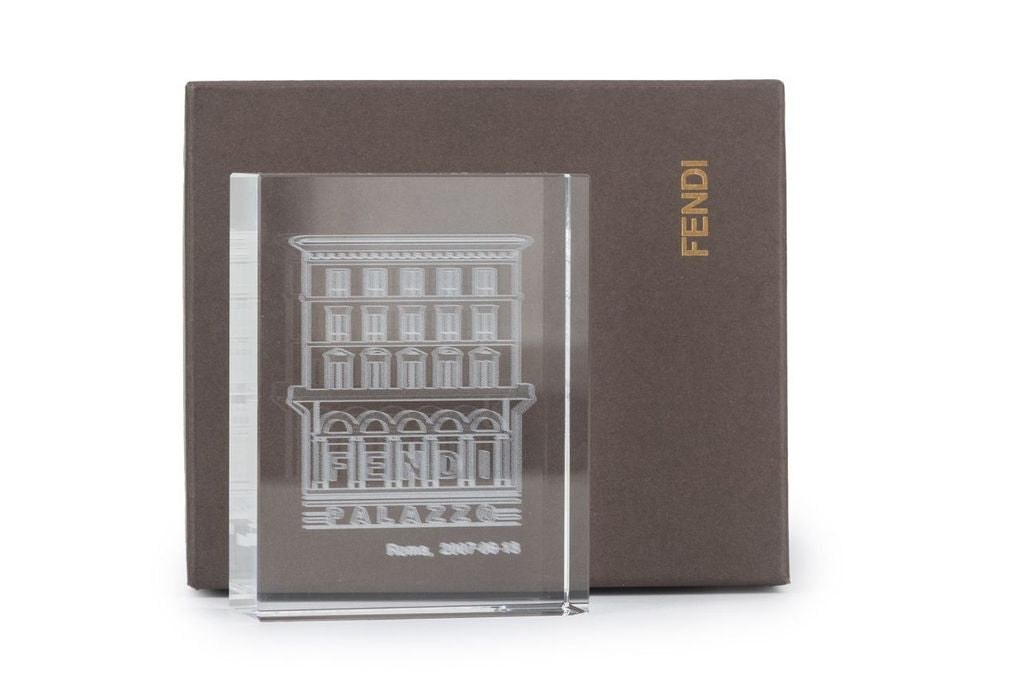 Fendi New In Box Lucite Paper Weight