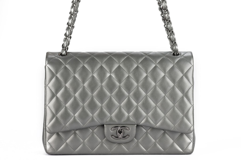Chanel Pewter Lambskin Quilted Jumbo