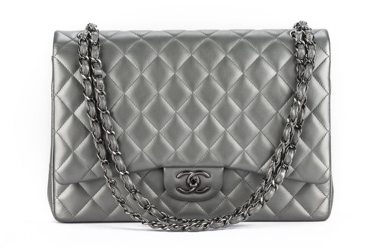 Chanel Pewter Lambskin Quilted Jumbo