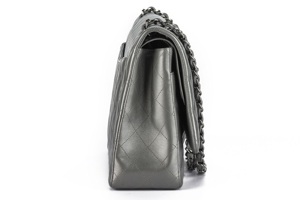 Chanel Pewter Lambskin Quilted Jumbo