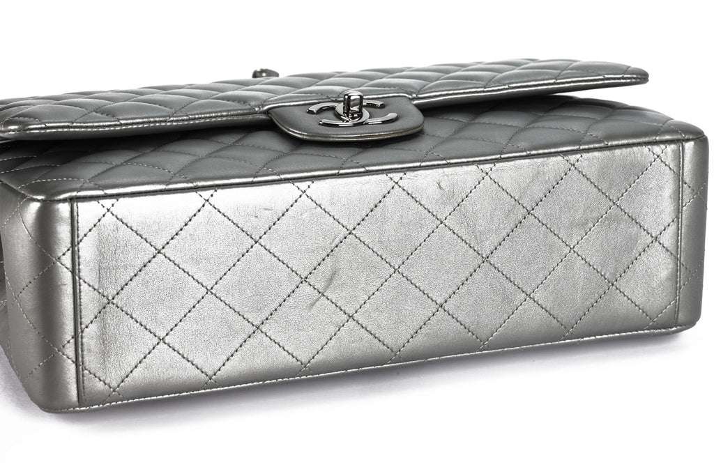 Chanel Pewter Lambskin Quilted Jumbo