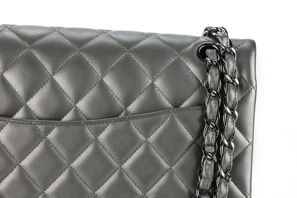 Chanel Pewter Lambskin Quilted Jumbo