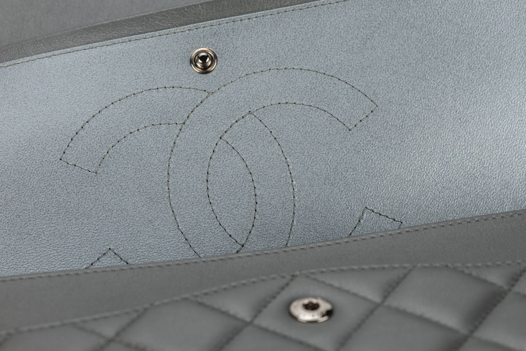 Chanel Pewter Lambskin Quilted Jumbo