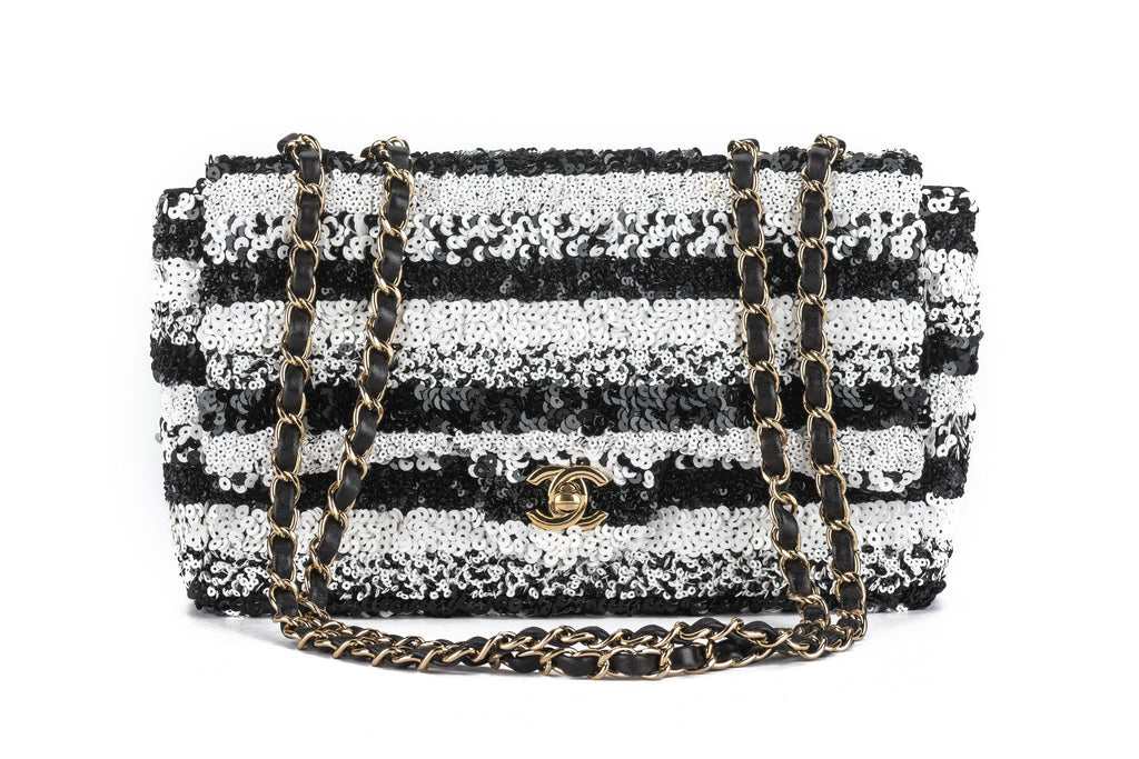Chanel Sequin Small Flap Black White
