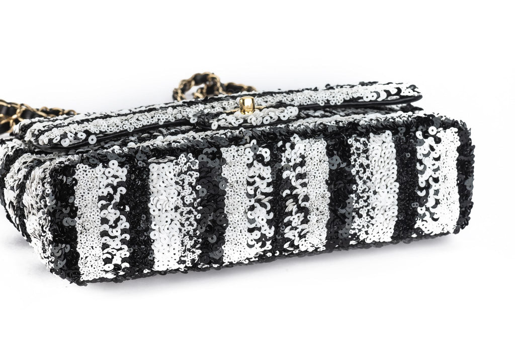 Chanel Sequin Small Flap Black White