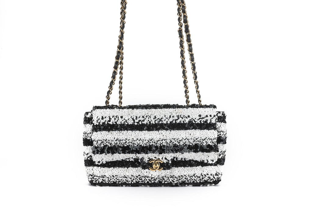 Chanel Sequin Small Flap Black White