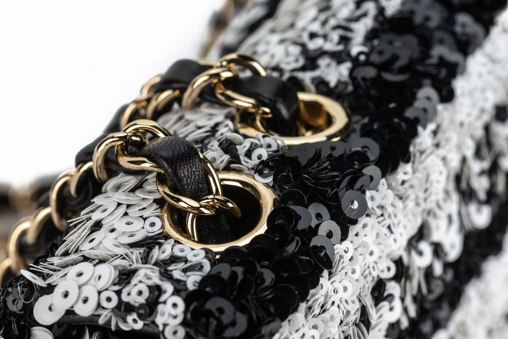 Chanel Sequin Small Flap Black White