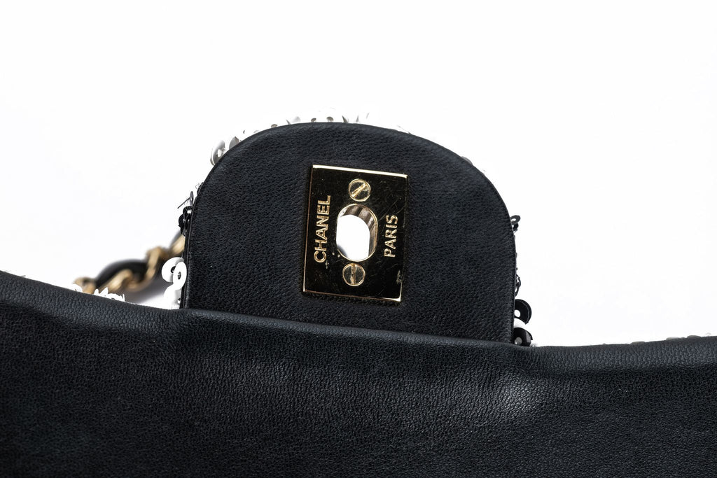 Chanel Sequin Small Flap Black White