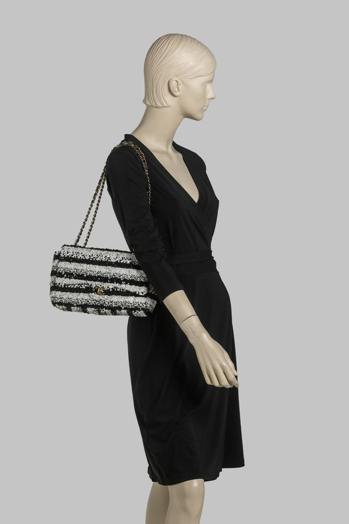Chanel Sequin Small Flap Black White